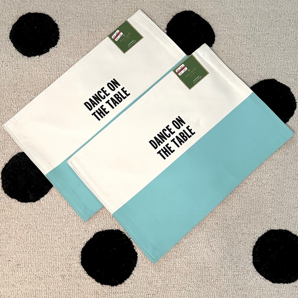 NWT Kate Spade Teal and Off White Placemats Set - Set of 2